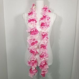 Handmade Ruffle Scarf Pink & White Ombre NEW